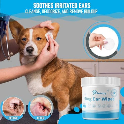 Petazy Dog Ear Wipes for Dog Yeast Wax Itch and Odor | Unscented Dog Ear Cleaner for Dogs | Natural Cleaning Puppy Ear Wipes | Soothing Ear Wipes for Pets Cat | Natural Ingredients | 120 XL Pcs - Image 3