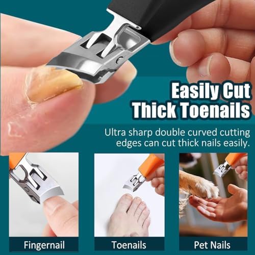 Generic 2PCS Wide Jaw Opening Anti-Splash Slanted Nail Clipper, Curved Toenail Clippers for Thick Toenails, Ingrown Nail Clippers, Black+Orange - Image 2