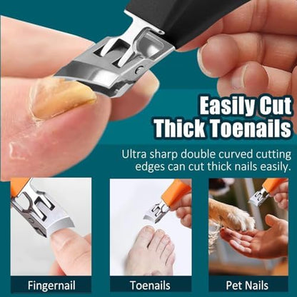 Generic 2PCS Wide Jaw Opening Anti-Splash Slanted Nail Clipper, Curved Toenail Clippers for Thick Toenails, Ingrown Nail Clippers, Black+Orange - Image 2