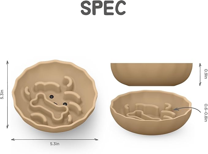 Slow Feeder Dog Bowls Made of Premium Food-Grade Silicone, Anti-Choking & Slow Eating for Improved Digestion, Non-Slip, Soft & Durable (Brown, Doggy)