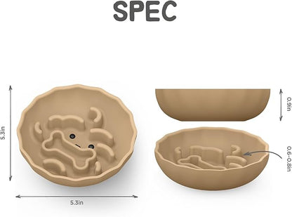 Slow Feeder Dog Bowls Made of Premium Food-Grade Silicone, Anti-Choking & Slow Eating for Improved Digestion, Non-Slip, Soft & Durable (Brown, Doggy)