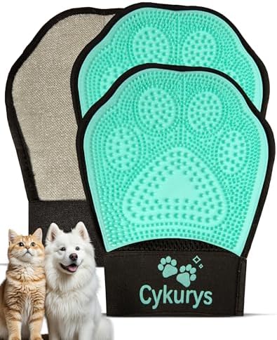 Pet Hair Removal Glove for Dogs & Cats, 2-Pack Grooming Gloves by Cykurys