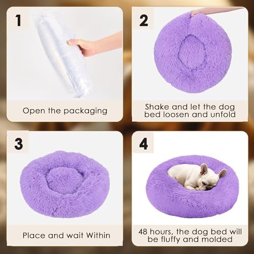 Dogs Bed for Small Dogs, Anti-Anxiety Washable Round Bed (24in Purple) - Image 6