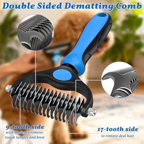 Dog Brush for Shedding - Undercoat Rake for Dogs Deshedding Brush Double-Sided Dematting Comb Pet Pro Grooming Tool Removes Knots Mats Tangled Hair - Image 2