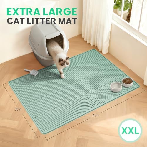Pawtasy Cat Litter Mat,47" x 35" Extra Large Silicone Waterproof Litter Trapping Mat for Scatter Control Soft on Kitty Paws Non-Slip Easy to Clean - Image 5