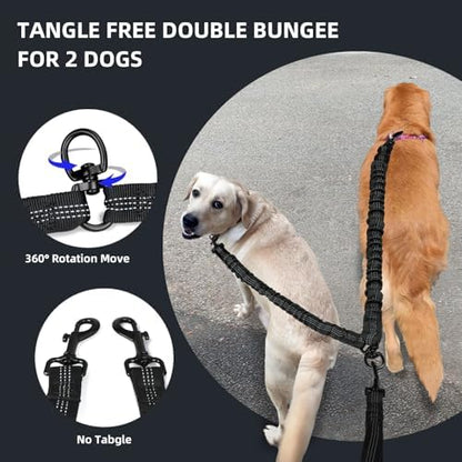 Uppetly Hands Free 2 Dog Running Leash with Waist Belt, Dual Handle Elastic Bungees Retractable Rope for Medium and Large Dogs, Reflective Stitches for Walking Hiking Biking (Large Blue, 25-120lb) - Image 4