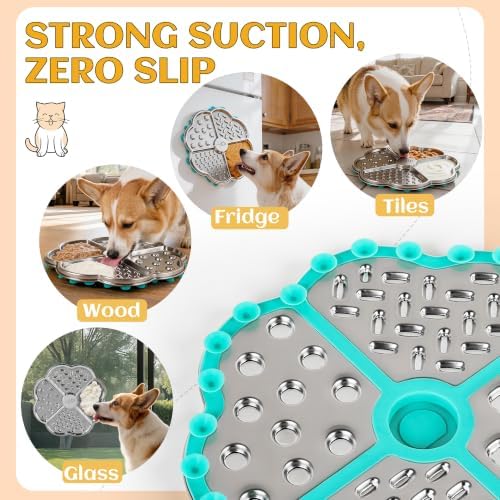 AFP Stainless Steel Lick Mat for Dogs & Cats, Large Dog Licking Pad with Suction Cups, Chew-Proof & Non-Slip Slow Feeder with 4 Textured Zones for Pet Anxiety Relief (1Pack) - Image 4