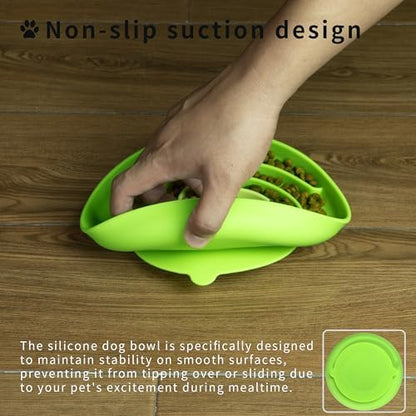 Bifeaw Slow Feeder Dog Bowls, Dishwasher Microwave Safe Silicone Puppy Puzzle Bowl with Non-Slip Design for Eating (Green and Orange) - Image 2