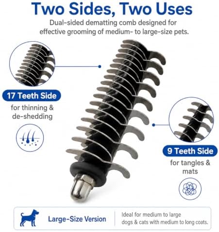 Dematting Comb for Dogs & Cats, Dual-Sided Rake for Long & Double Coats - Image 2