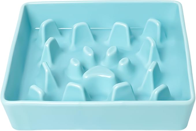 GDCZ Dog Slow Feeder Bowls, Square Ceramic Pet Food Bowl for Medium Breed, Fun Dog Bowls to Slow Down Eating (Turquoise, M-1.8 Cups)