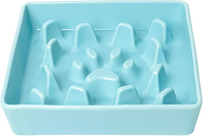 GDCZ Dog Slow Feeder Bowls, Square Ceramic Pet Food Bowl for Medium Breed, Fun Dog Bowls to Slow Down Eating (Turquoise, M-1.8 Cups)