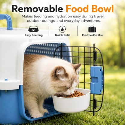 23" Airline Approved Cat Carrier Hard Shell, Dual-Entry Pet Carrier with Top & Front Doors, Detachable Food Bowl & Secure Lock, Breathable Dog Carrier for Cats & Small Dogs Up to 22 lbs - Blue - Image 5