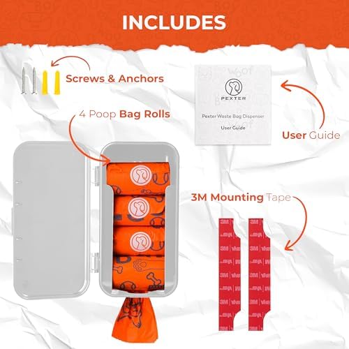 PEXTER Dog Poop Bag Dispenser - Outdoor or Indoor Pet Waste Bag Dispenser Station - Stick-On or Screw-On Wall Mount - Poop Bags Storage Outdoor Container - Includes 4 Doggie Bag Rolls (Gray) - Image 5