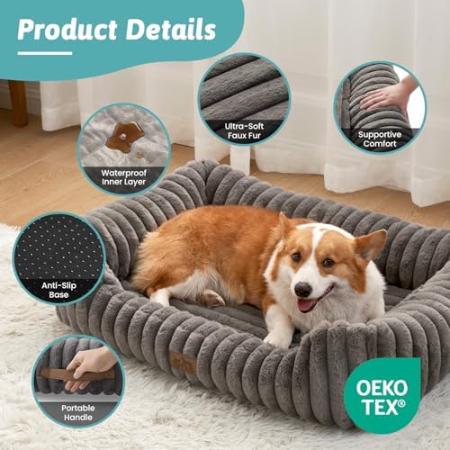 COZY KISS Orthopedic Pet Bed for Small Dogs & Cats - Washable Rectangle Pet Bed with Anti-Slip Bottom, Soft Calming Cat & Puppy Bed for Indoor Pets (30"x23"x7", Grey) - Image 3