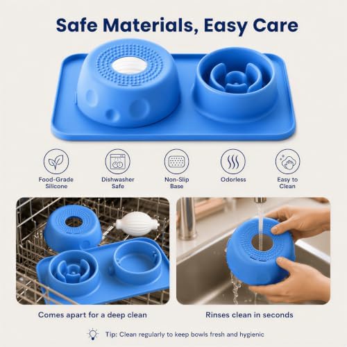 Silicone 2-in-1 Dog Slow Feeder & Lick Bowl Station, Azure Blue - Image 7