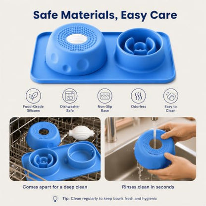 Silicone 2-in-1 Dog Slow Feeder & Lick Bowl Station, Azure Blue - Image 7