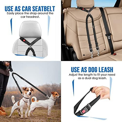 Lukovee Double Dog Car Seat Belt, No Tangle Headrest Restraint - Image 5