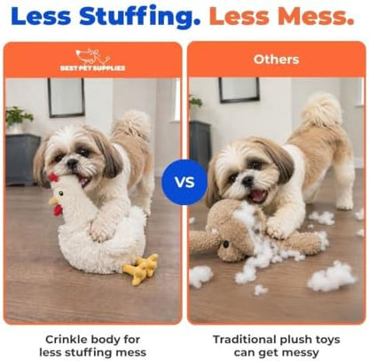 Best Pet Supplies Interactive Squeaky Dog Toy - Crinkle Chicken, Beige - Image 5