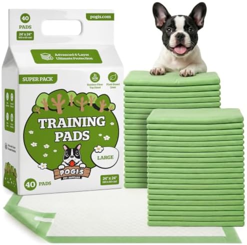Pogi’s Dog Pads with Sticky Tabs – Large, Super Absorbent, Odor Blocking, 40-Count (24x24in) by PogisPetSupplies