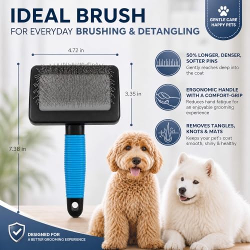 Dog Brush For Long Haired Dogs Poodles-Dog brushes for grooming&shedding-Large Firm Slicker Brush for Goldendoodles-With Soft Massage Grooming Stainless Steel Pins, Pet Grooming Wire Brush-25mm(1") - Image 6