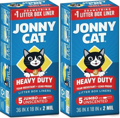 Jonny Cat Litter Box Liners: Heavy Duty - Tear & Leak Resistant - Drawstring Close - Jumbo,5 Count (Pack of 2) by JonnyCat