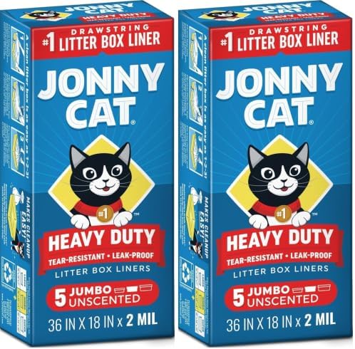 Jonny Cat Litter Box Liners: Heavy Duty - Tear & Leak Resistant - Drawstring Close - Jumbo,5 Count (Pack of 2) by JonnyCat