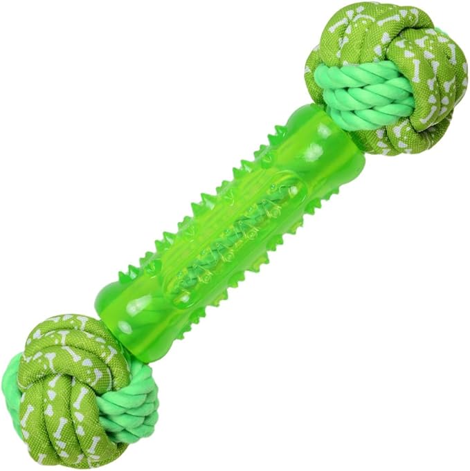 Bone Dog Chew Toy with Rope Ball - Tough Dog Toys with Textured Body for Teeth Cleaning, Dental Chew Toy for Small, Medium and Large Dogs, Green