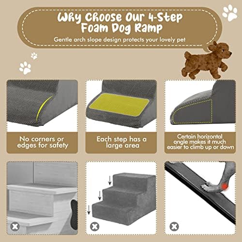 Giantex Dog Ramp Stairs for Bed, 4 Tiers Foam Pet Steps for Small Dogs Puppy Cats Older, Washable Cover, High Density Foam, Non-Slip Stairs for Dogs to Get on Bed Sofa (Gray, 4 Steps) - Image 6