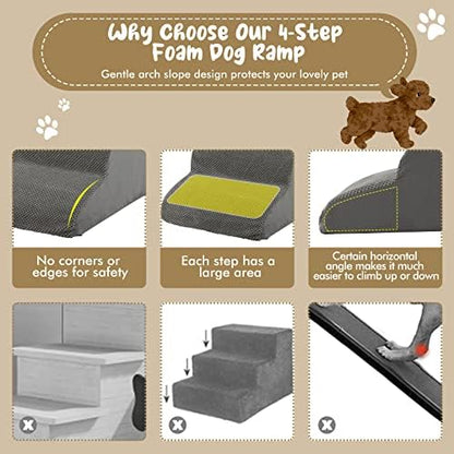 Giantex Dog Ramp Stairs for Bed, 4 Tiers Foam Pet Steps for Small Dogs Puppy Cats Older, Washable Cover, High Density Foam, Non-Slip Stairs for Dogs to Get on Bed Sofa (Gray, 4 Steps) - Image 6