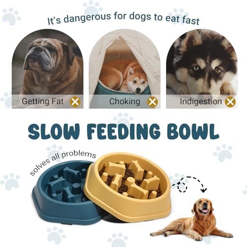 ASEVAT 2 Pack Slow Feeder Dog Bowls, Anti-Choking Puzzle Dog Food Bowls for Slower Eating, Personalized Dog Bowls for Medium Dogs and Cats, Prevents Overeating, Puppy Training (Blue+Yellow) - Image 4