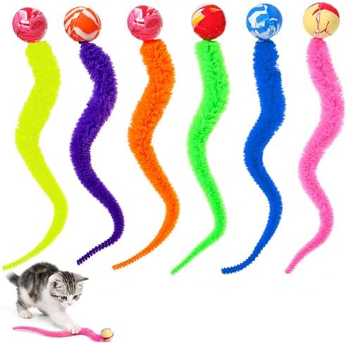 6 Pcs Cat Ball Toy Interactive Cats Bouncy Ball-Colorful Worm with Ball-Toy Mixed Bouncy Balls Rainbow Fuzzy Worm Weasel Balls for Indoor Cats(Multicolor) by Unknown