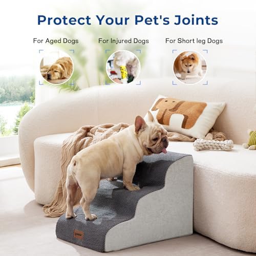 ZOMISIA Dog Stairs Ramp for Bed 19.7" H - Pet Stairs Steps for Small to Medium Dogs to Get on Bed and Couch, 35D Foam with Non-Slip Bottom Brown, 4 Steps - Image 6