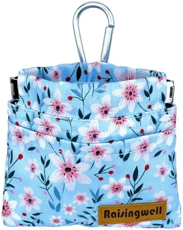 Raisingwell Dog Treat Pouch, Small Cotton Pocket Sized Training Holder, Hand Free Walking Fanny Bag with Carabiner, Self-Closing Pet Feed Snack Reward, Behavior Aids for Puppy Travel or Outdoor Use by Raisingwell