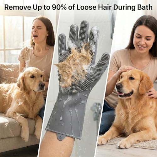 Dog Washing Gloves for Hair-Removal: Remove 90% Loose Hair One Bath - Silicone Grooming Gloves Effective Removing Long Dog Golden Retriever/Short Labrador Fur - Keep Home Furniture Fur-Free - Image 2