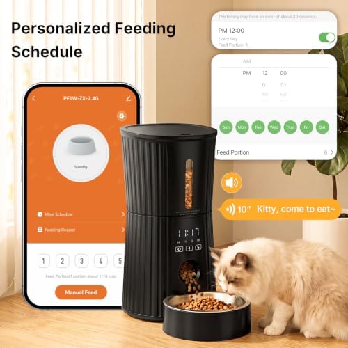 NEWBULIG Automatic Cat Feeder with APP 4L Small Dog Food Dispenser, Black - Image 3