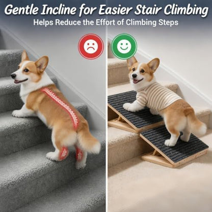 2 Pack Dog Ramp for Stairs - Adjustable Foldable Wooden Small Dog Ramp & Dachshund Ramp,Pet Ramp with Non-Slip Mat, Portable Pet Steps for Senior Pets & Puppies, 100lb Capacity - Image 5