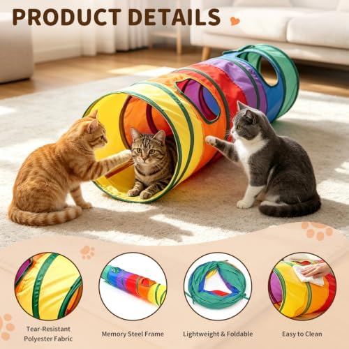 iCAGY Cat Tunnel for Indoor Cats Kittens Rabbits, Foldable Tunnel Toys - Image 6