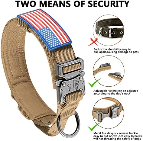 DAGANXI Tactical Dog Collar, Adjustable Military Training Nylon Dog Collar with Control Handle and Heavy Metal Buckle for Medium and Large Dogs, with Patches and Airtags Case (S, Brown) - Image 5