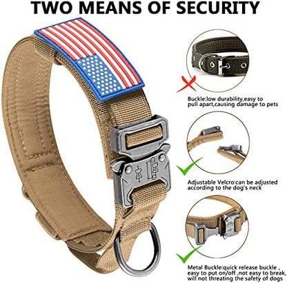 DAGANXI Tactical Dog Collar, Adjustable Military Training Nylon Dog Collar with Control Handle and Heavy Metal Buckle for Medium and Large Dogs, with Patches and Airtags Case (S, Brown) - Image 5