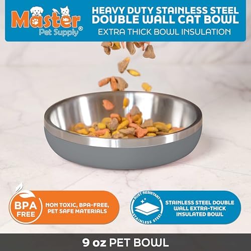 Master Pet Supply Stainless Steel Cat Bowls 9 oz Heavy Duty Graphite - Image 2