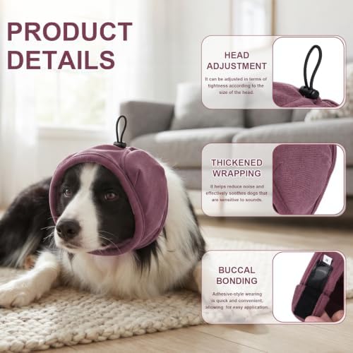 Quiet Ears for Dogs | Ear Muffs for Dog | Adjustable Ear Covers for Noise | No Shake Dog Head Wrap Dog Calming Hood for Thunder Fireworks Fabric and Thickened Soundproof Cotton(Marroon/11,M) - Image 2