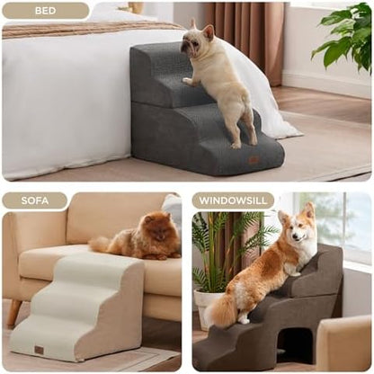 Joydeco Dog Stairs for Bed 17.1" H, 3-Step Pet Steps for Small Dogs and Cats, Dog Steps for High Bed, Non-Slip Balanced Ramp Indoor Pet Stairs, Beige - Image 4