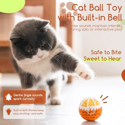 12 Pack Cat Toy Balls, Hand-Knitted Woolen Yarn Cat Balls Toy with Bell Inside, Interactive Kitty Toys for Indoor Kitten Teething, Chasing & Self Play(Fruit-Shaped) - Image 5