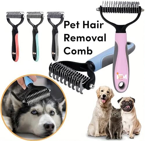 2-Sided Dematting & Deshedding Comb for Dogs & Cats – Undercoat Detangler Brush for Shedding, Matted Hair & Fur Remover Tool, Ergonomic Handle for Stress-Free Pet Grooming (Green) - Image 3