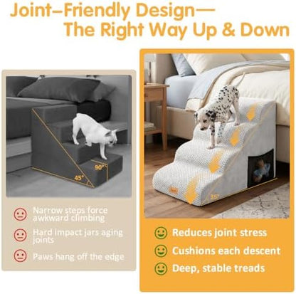Topmart High Density Foam Dog Steps 4 Tiers, Extra Wide Deep Pet Steps - Image 2