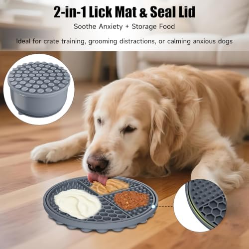 3-in-1 Stainless Steel Slow Feeder Dog Bowl with Lick Mat Storage Lid - Image 5