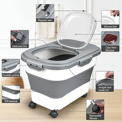 Viretec Dog Food Storage Container, 10-20Lbs Collapsible Pet Food Storage Containers with Rolling Wheel Airtight Locking Lid, Dry Food Storage Bin with Cup and Scoop,Suitable for Pet Food, Rice, Flour - Image 5