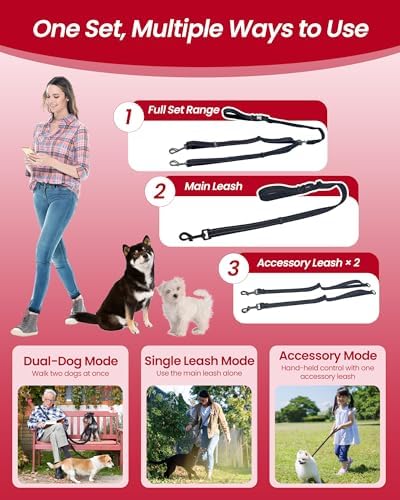 3-in-1 Double Dog Leash, Hands-Free Convertible Leash for 1 or 2 Dogs - Image 2