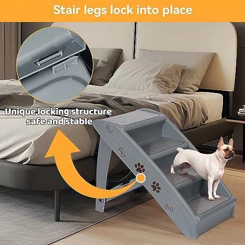 Pet Stairs for Small Dogs and Cats 4-Step Portable Folding Dog Steps Anti-Slip Ladders for High Bed Couch Sofa Climbing, Gray - Image 5
