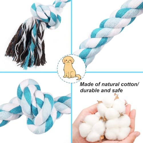 SZEE Dog Rope Toys, 24 in 3 Knots Chew Rope for Medium and Large Dogs, Natural Cotton Pet Pull Toy for Tug of War and Teeth Cleaning (Blue) - Image 2